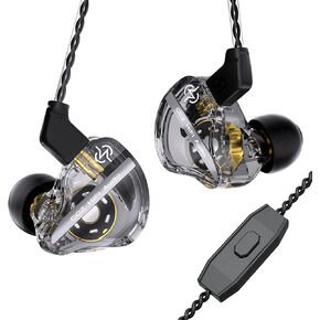 CCZ DC02 in Ear Monitors IEM Earphones without Microphone, Dual Magnetic Circuit DD HiFi Stereo Sound Wired Headphones, Noise Cancelling Ear buds, 4N OFC Cable for Musician Singer (Black, without Mic)