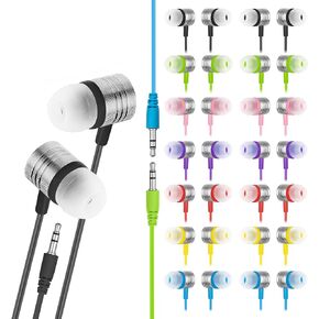 Pack of 30 Bulk Headphones for Kids a Classroom Must Haves Multicolored Earbuds in-Ear 3.5mm Stereo Ear Plugs Bulk Kids Headphones for School