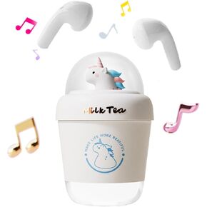 Kids Earbuds for Small Ear Canals Pink Kids Wireless Earbuds for Kids Ear Buds Cute Milk Tea Cups Bluetooth in-Ear Headphones Earphones for kids with Microphones for iPhone, Android, iPad ,Galaxy