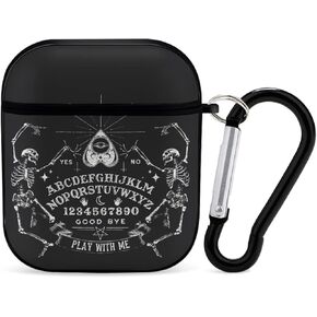 Vintage Skeleton Magic Ouija Black Pattern Compatible with Airpods 1 & 2 Case Cover with Keychain Headphone Cover Unisex Shockproof Protective Wireless Charging Accessories