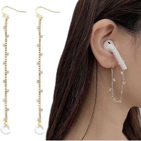 CZ Hook Ear Stud Earrings for Airpod Anti Lost Earring Strap for Airpods (Need Ear Hole) Anti Lost Strap for Airpods Pro, Wireless Earphone Holder Strap Compatible for Airpods 1&2&3/Pro