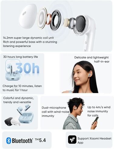 Xiaomi Redmi Buds 6 Active (Global Version) Wireles Earbuds, Bluetooth 5.4 in-Ear Headphones, 30H Long Battery Life,Noise Cancellation for Calls, 5 Tuning Modes, IPX4 Waterproof - Blue in Saudi Arabia