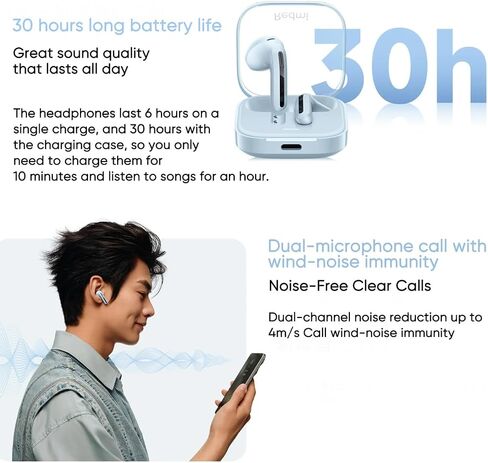 Xiaomi Redmi Buds 6 Active (Global Version) Wireles Earbuds, Bluetooth 5.4 in-Ear Headphones, 30H Long Battery Life,Noise Cancellation for Calls, 5 Tuning Modes, IPX4 Waterproof - Blue in Saudi Arabia