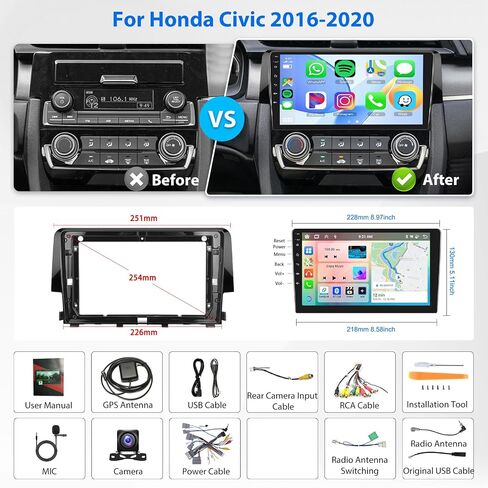 2G 64G 8 Core for Honda Civic 2016-2020, Rimoody Android 13 Car Stereo Car Radio Wireless Carplay 9 Inch Touchscreen GPS 4G-WiFi Bluetooth FM DSP-36 Mirror Link 59-UI Themes AHD Backup Camera in Saudi Arabia