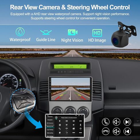 راديو ستيريو للسيارة 2G+64G CAMECHO لمازدا 5 2006-2010 مع Apple Carplay اللاسلكي Android Auto 9 بوصة شاشة تعمل باللمس Android 13 راديو مع بلوتوث GPS للملاحة HiFi WiFi FM RDS كاميرا احتياطية in Saudi Arabia