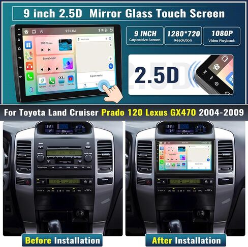 UNITOPSCI 4G+64G Android 13 ستيريو سيارة لتويوتا لاند كروزر برادو 120 لكزس GX470 2004-2009 CarPlay Android Auto 9 بوصة IPS شاشة لمس GPS ملاحة WiFi/FM/RDS/مرآة رابط كاميرا احتياطية ميكروفون in Saudi Arabia