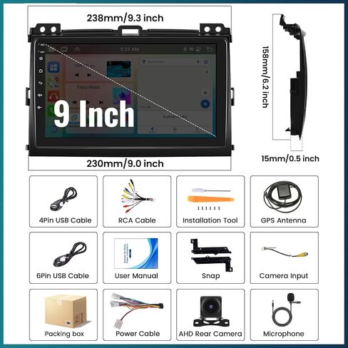UNITOPSCI 4G+64G Android 13 ستيريو سيارة لتويوتا لاند كروزر برادو 120 لكزس GX470 2004-2009 CarPlay Android Auto 9 بوصة IPS شاشة لمس GPS ملاحة WiFi/FM/RDS/مرآة رابط كاميرا احتياطية ميكروفون in Saudi Arabia