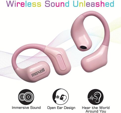 Maxell OWS Pro، خطافات أذن مفتوحة تعمل بالبلوتوث، وقت تشغيل يصل إلى 18 ساعة مع حافظة، استمع إلى العالم من حولك، صوت غامر، ألوان نابضة بالحياة in Saudi Arabia