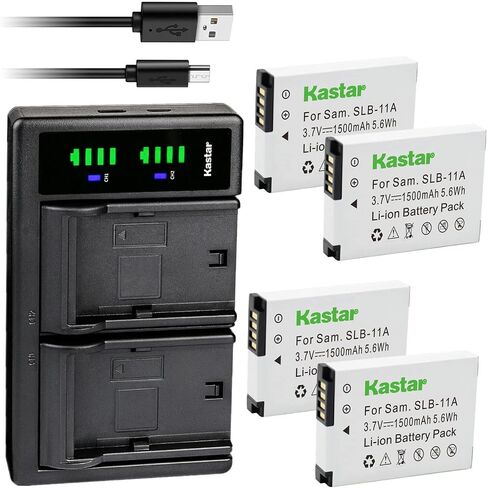 Kastar 4-Pack Battery and LTD2 USB Charger Replacement for Samsung SLB-11A SLB11A Battery, Samsung TL350, TL500, WB600, WB610, WB650, WB660, WB700, WB1000, WB2000, WB5000, WB5500 Digital Camera in Saudi Arabia