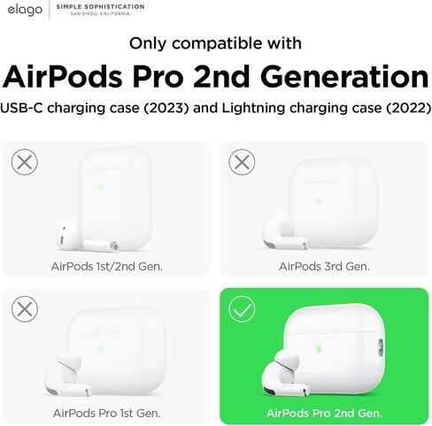 Elago متوافق مع حافظة AirPods Pro 2 (2022)، حافظة من السيليكون مع سلسلة مفاتيح متوافقة مع حافظة Apple AirPods Pro الجيل الثاني، شاشة LED أمامية مرئية، تدعم الشحن اللاسلكي [أسود] in Saudi Arabia