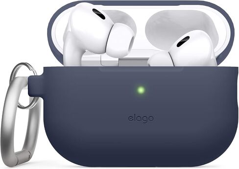 Elago متوافق مع حافظة AirPods Pro 2 (2022)، حافظة من السيليكون مع سلسلة مفاتيح متوافقة مع حافظة Apple AirPods Pro الجيل الثاني، شاشة LED أمامية مرئية، تدعم الشحن اللاسلكي [أسود] in Saudi Arabia
