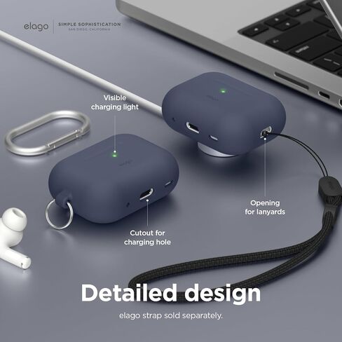 Elago متوافق مع حافظة AirPods Pro 2 (2022)، حافظة من السيليكون مع سلسلة مفاتيح متوافقة مع حافظة Apple AirPods Pro الجيل الثاني، شاشة LED أمامية مرئية، تدعم الشحن اللاسلكي [أسود] in Saudi Arabia