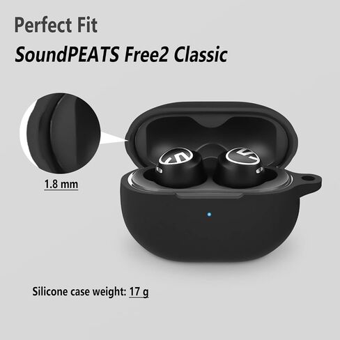 حافظة سيليكون Geiomoo متوافقة مع SoundPEATS Free2 Classic، غطاء واقٍ مزود بحلقة تسلق (أسود) in Saudi Arabia