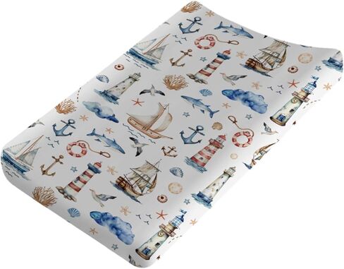 Watercolor Sailing Adventure Baby Changing Pad Covers Nautical Life Lighthouse Boat Anchor Changing Table Sheets for Boy Girl Beach Summer Soft Stretchy Snug Fitted Changing Pad Mats Sheets 32''x16'' in Saudi Arabia