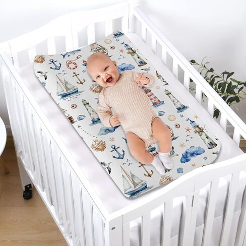 Watercolor Sailing Adventure Baby Changing Pad Covers Nautical Life Lighthouse Boat Anchor Changing Table Sheets for Boy Girl Beach Summer Soft Stretchy Snug Fitted Changing Pad Mats Sheets 32''x16'' in Saudi Arabia