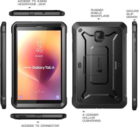 SUPCASE for Samsung Galaxy Tab A 8.0 Case SM-T387 (Unicorn Beetle Pro), [Built-in Screen Protector & Stand] Heavy Duty Full-Body Rugged Protective Tablet Case for Galaxy Tab A 8.0 (2018), Black in Saudi Arabia