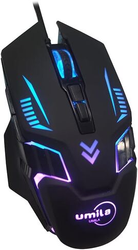 UMILA Wired Mouse Gamer، أجهزة كمبيوتر محمولة ذات ماوس سلكي، ماوس ألعاب للكمبيوتر الشخصي مع سلك، 7 ألوان RGB بإضاءة خلفية، ما يصل إلى 8000 نقطة في البوصة، لنظام التشغيل Windows، Vista، Linux، أسود in Kuwait