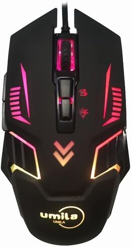 UMILA Wired Mouse Gamer، أجهزة كمبيوتر محمولة ذات ماوس سلكي، ماوس ألعاب للكمبيوتر الشخصي مع سلك، 7 ألوان RGB بإضاءة خلفية، ما يصل إلى 8000 نقطة في البوصة، لنظام التشغيل Windows، Vista، Linux، أسود in Kuwait