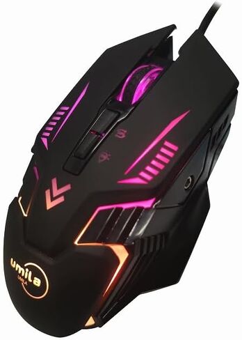 UMILA Wired Mouse Gamer، أجهزة كمبيوتر محمولة ذات ماوس سلكي، ماوس ألعاب للكمبيوتر الشخصي مع سلك، 7 ألوان RGB بإضاءة خلفية، ما يصل إلى 8000 نقطة في البوصة، لنظام التشغيل Windows، Vista، Linux، أسود in Kuwait