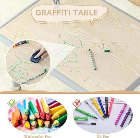 طاولة وكراسي للأطفال، مقاس 31.5 بوصة طول × 23.6 بوصة عرض، طاولة أنشطة متينة للأطفال بأرجل من الفولاذ المقاوم للصدأ، وطاولة أطفال وكرسيين مع أغطية قدم مضادة للانزلاق، وسطح مكتب جرافيتي، رمادي in Kuwait
