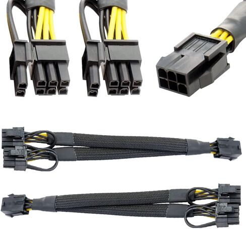 2 حزمة 18AWG GPU VGA PCI-e 6Pin أنثى إلى ثنائي 8(6+2) دبوس ذكر بطاقة فيديو جرافيك PCI Express محول الطاقة Y-Splitter تمديد كابل مضفر الأكمام 9 بوصة (23 سم) in Saudi Arabia