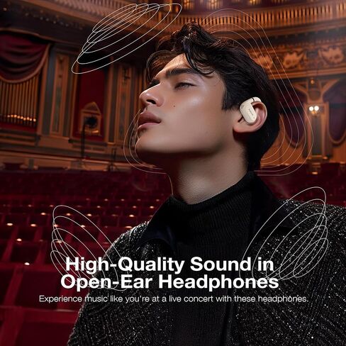 Open-Ear Bluetooth Wireless Sport Headphones - Bluetooth 5.3 Sweat Resistant Earphones for Workouts Running-Beige White in Saudi Arabia