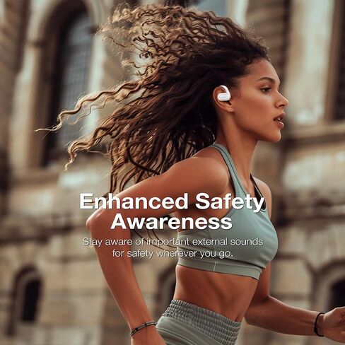 Open-Ear Bluetooth Wireless Sport Headphones - Bluetooth 5.3 Sweat Resistant Earphones for Workouts Running-Beige White in Saudi Arabia