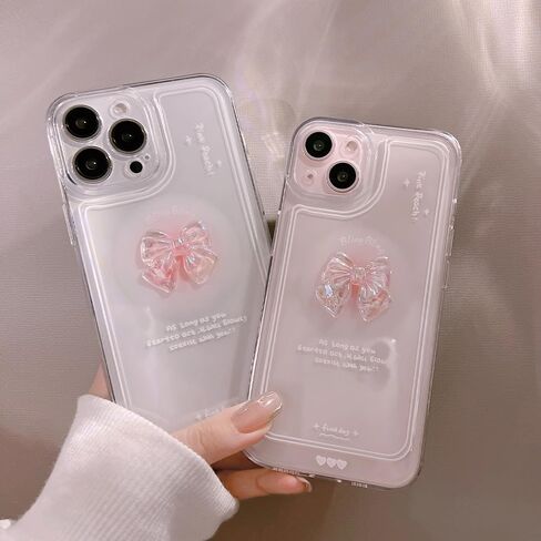 Ownest Compatible for iPhone 13 Cute 3D Pink Bowknot Slim Clear Aesthetic Design Women Teen Girls Camera Lens Protection Phone Cases Cover in Kuwait
