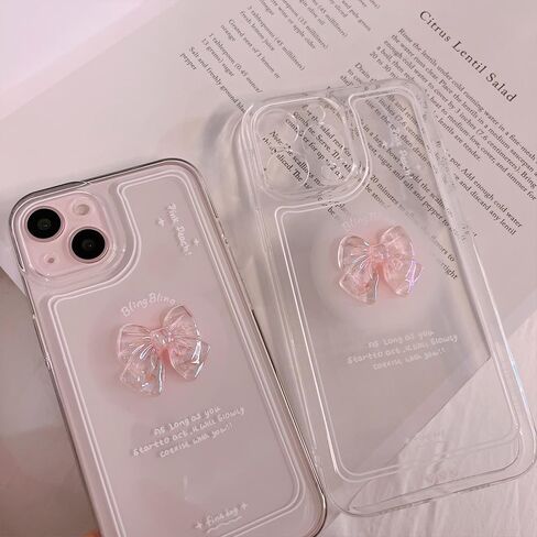 Ownest Compatible for iPhone 13 Cute 3D Pink Bowknot Slim Clear Aesthetic Design Women Teen Girls Camera Lens Protection Phone Cases Cover in Kuwait