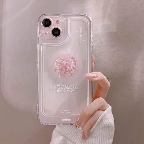 Ownest Compatible for iPhone 13 Cute 3D Pink Bowknot Slim Clear Aesthetic Design Women Teen Girls Camera Lens Protection Phone Cases Cover in Kuwait