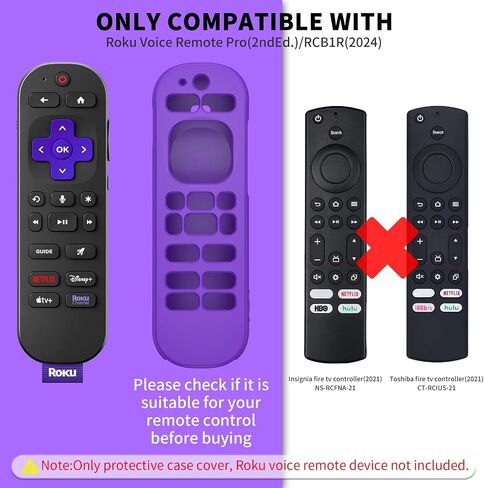 3 Pcs Silicone Remote Case Cover for Roku Voice Remote Pro (2nd Ed.), Anti Slip Shockproof Remote Protective Sleeve for RCB1R(2024) with Lanyard (Purple+Glow Blue+Glow Green) in Saudi Arabia
