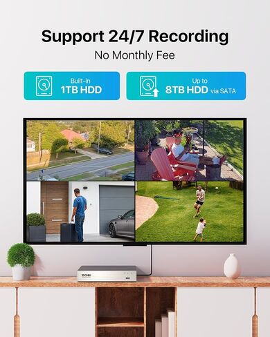 ZOSI 2K 8CH WiFi Security Camera System with 12.5in LCD Monitor & 2TB HDD, Smart Human Detection, 2 Way Audio, Night Vision, 8pcs 3MP Outdoor Indoor Home Wireless Pan/Tilt Cameras, 24/7 Recording in Kuwait