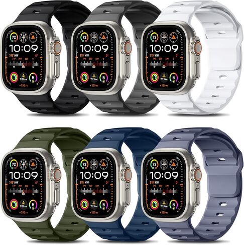 Wepro 6 Pack Sport Band Compatible with Apple Watch Ultra 2/Ultra Band 49mm 46mm 45mm 44mm 42mm for Men, Soft Silicone Waterproof Rugged Breathable Strap for iWatch Series 10 9 8 7 6 SE 5 4 3 2 1 in Saudi Arabia
