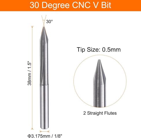 HARFINGTON 5 قطع CNC V Bit 30 درجة 1/8 "عرقوب 0.1 مم طرف نقش V بت كربيد الشطب نهاية مطحنة مع 2 مزامير مستقيمة CNC الخشب نحت بت أداة للخشب الرقائقي الأكريليك MDF حروف in Kuwait