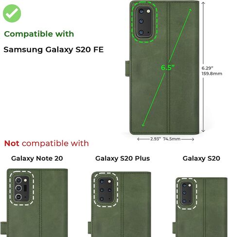 محفظة جلد Snakehive لهاتف Samsung Galaxy S20 FE - حافظة هاتف من الجلد الحقيقي - جلد طبيعي مع حامل عرض و3 حامل بطاقات - غطاء قابل للطي مع فتحة للبطاقة (أخضر) in Saudi Arabia
