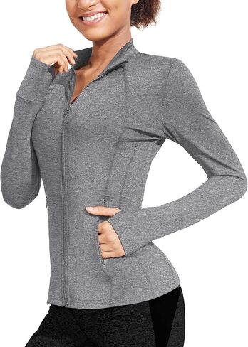 COOrun Women's Athletic Jackets Lightweight Running Workout Jacket Full Zip Track Tops Sportswear with Thumb Holes in Kuwait