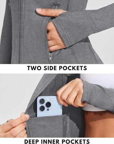 COOrun Women's Athletic Jackets Lightweight Running Workout Jacket Full Zip Track Tops Sportswear with Thumb Holes in Kuwait