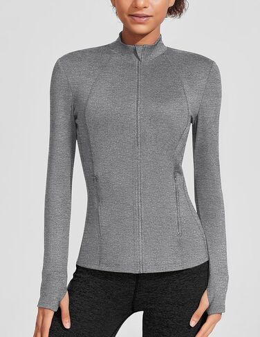 COOrun Women's Athletic Jackets Lightweight Running Workout Jacket Full Zip Track Tops Sportswear with Thumb Holes in Kuwait