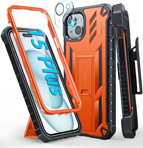 FNTCASE for iPhone 15 Plus Case: Drop Protection Rugged Belt-Clip Holster & Kickstand Military Grade Matte Textured TPU Shockproof Durable Protective Phone Cover 6.7 inch in Saudi Arabia