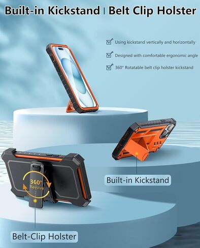 FNTCASE for iPhone 15 Plus Case: Drop Protection Rugged Belt-Clip Holster & Kickstand Military Grade Matte Textured TPU Shockproof Durable Protective Phone Cover 6.7 inch in Saudi Arabia