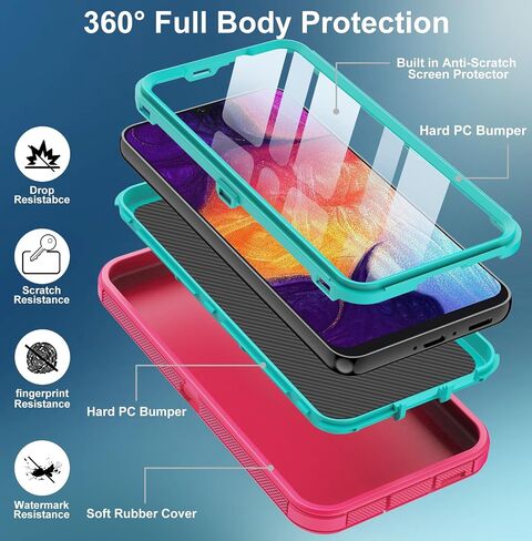Galaxy A50 Case,Full-Body Shockproof Tri-Layer Heavy Duty Cover with Screen Protector for Samsung Galaxy A50 (Black) in Saudi Arabia