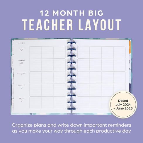 قرص Happy Planner ملزم بمخطط أكاديمي لمدة 12 شهرًا، يوليو 2024 - يونيو 2025 مخطط يومي إلى شهري، حجم كبير، تخطيط المعلم، نحن نعيد الكرة مرة أخرى، 72 صفحة، ورقتان لاصقتان، 8 1/2 بوصة × 11 بوصة in Kuwait