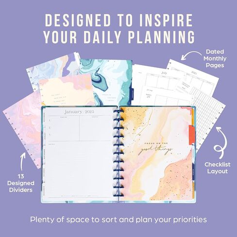 قرص Happy Planner ملزم بمخطط أكاديمي لمدة 12 شهرًا، يوليو 2024 - يونيو 2025 مخطط يومي إلى شهري، حجم كبير، تخطيط المعلم، نحن نعيد الكرة مرة أخرى، 72 صفحة، ورقتان لاصقتان، 8 1/2 بوصة × 11 بوصة in Kuwait