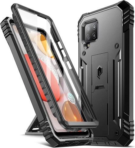 Poetic Revolution Case for Samsung Galaxy A42 5G, Built-in Screen Protector Work with Fingerprint ID, Full Body Rugged Shockproof Protective Cover Case with Kickstand, Black in Saudi Arabia