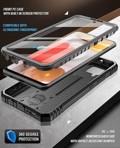 Poetic Revolution Case for Samsung Galaxy A42 5G, Built-in Screen Protector Work with Fingerprint ID, Full Body Rugged Shockproof Protective Cover Case with Kickstand, Black in Saudi Arabia