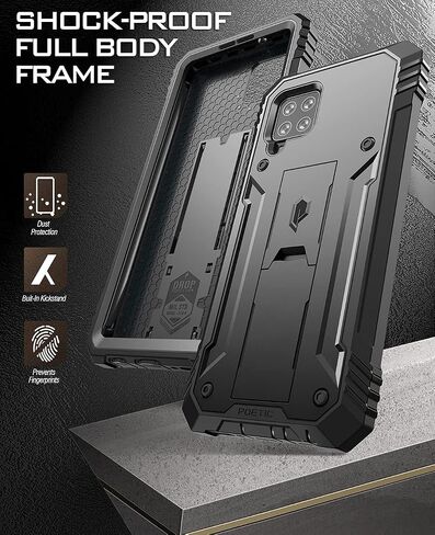 Poetic Revolution Case for Samsung Galaxy A42 5G, Built-in Screen Protector Work with Fingerprint ID, Full Body Rugged Shockproof Protective Cover Case with Kickstand, Black in Saudi Arabia