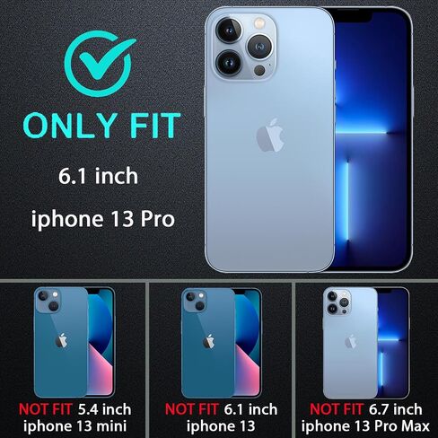 حافظة لهاتف iPhone 13 Pro، حافظة متينة من الدرجة العسكرية 3 في 1 مقاومة للصدمات/السقوط/الغبار مع قطعتين من واقي الشاشة الزجاجي المقوى (أسود/رمادي) in Saudi Arabia