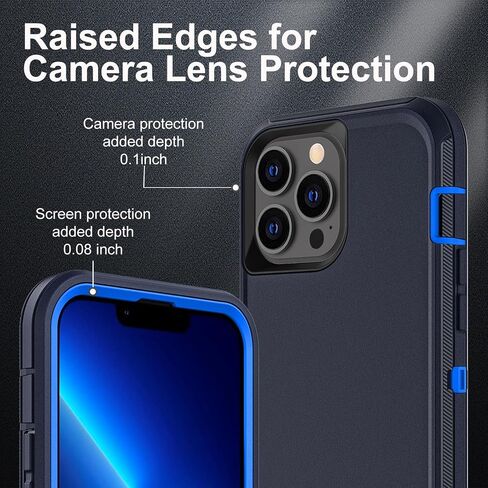 حافظة لهاتف iPhone 13 Pro، حافظة متينة من الدرجة العسكرية 3 في 1 مقاومة للصدمات/السقوط/الغبار مع قطعتين من واقي الشاشة الزجاجي المقوى (أسود/رمادي) in Saudi Arabia