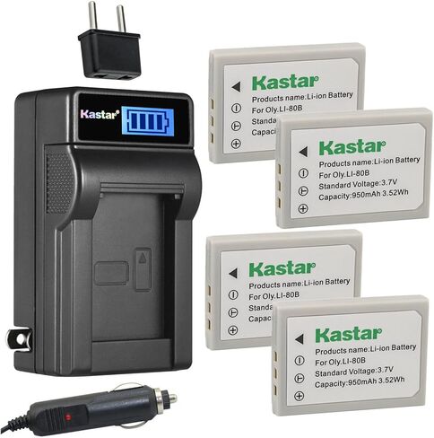 Kastar 4-Pack Li-80B Battery and LCD AC Charger Compatible with Olympus Li-80B, Konica Minolta NP-900 Battery, Olympus Li-80C Charger, DS-5080, DS-5330, DS-5341 DS-6330, DS-6340, DS-T5, SL-6, SL-63 in Saudi Arabia