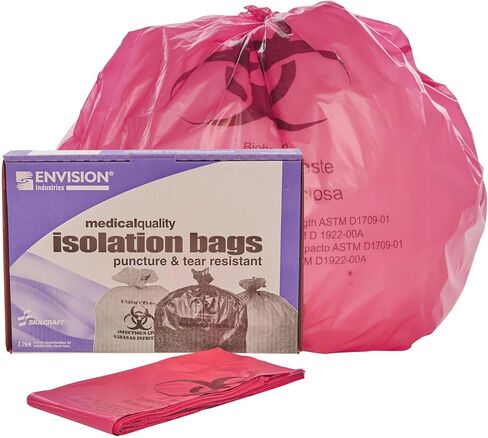 Stout by Envision"Envision ISR-33-H Infectious Waste Collection Bags, LLDPE, 33"" x 40"", 33 gal Capacity, 1.2 Mil Thickness, 3 Gallon, Red, Pack of 100" in Saudi Arabia